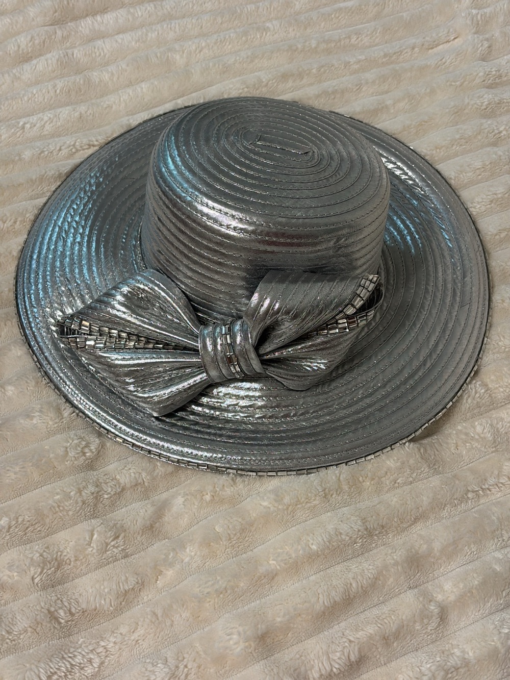 Metallic Silver Women's Bow Trim Dress Hat